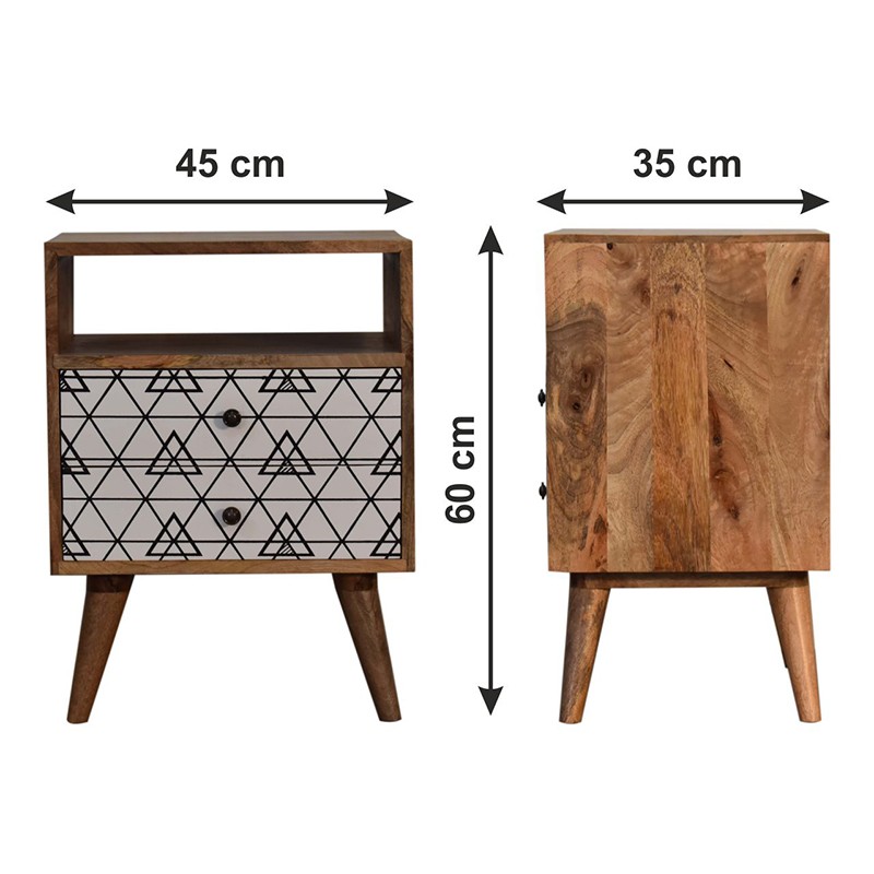 Triangle Printed Bedside with Open Slot  - Artisan Furniture 