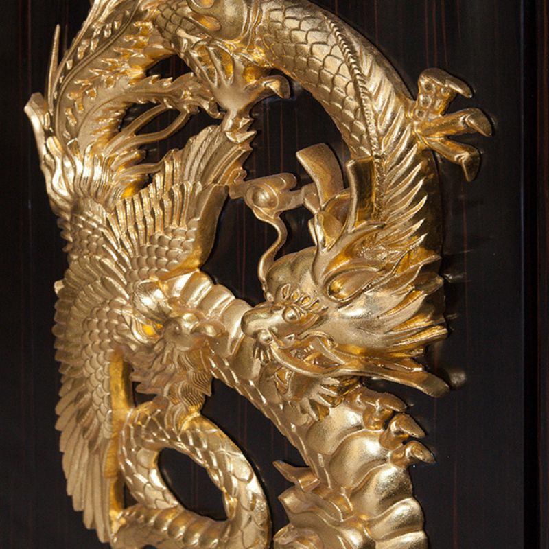 Dresser in Chinoiserie Style Ebony Wood, Hand Carved and Gold Plated Alexander's Collection