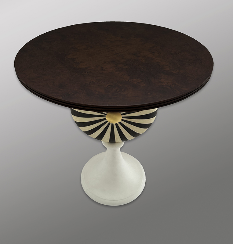 Modern Stripe Round Side Table 24K Gold Leaf Exotic Veneers  - Alexander's Collection 