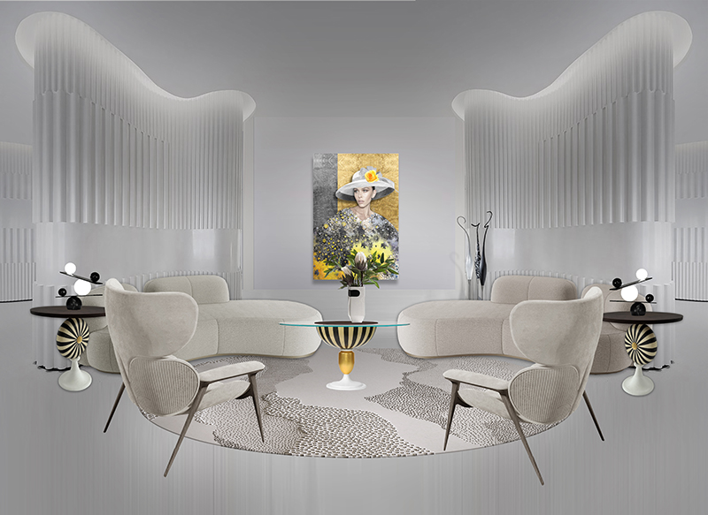 Modern Stripe Round Side Table 24K Gold Leaf Exotic Veneers  - Alexander's Collection 