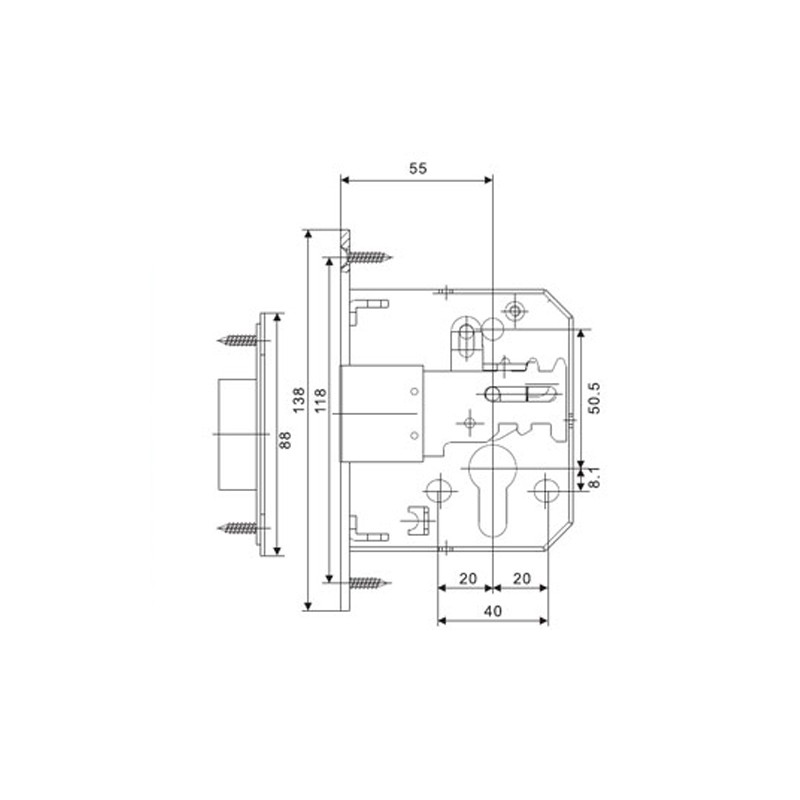 HD 55 1 Auxiliary Lock Body  - Hutlon 