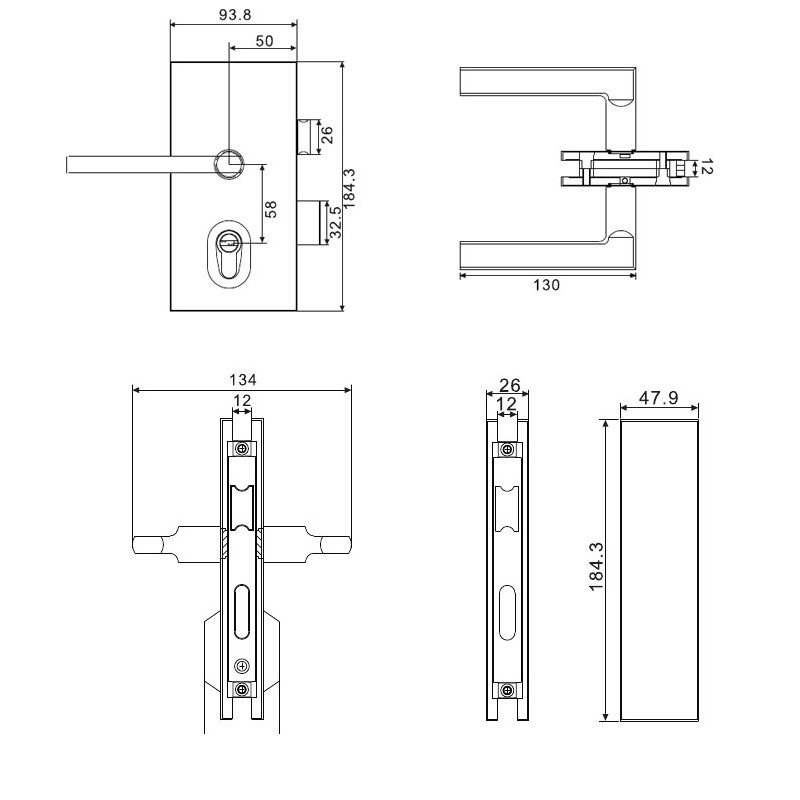 HD 60203 Glass Door Lock  - Hutlon 