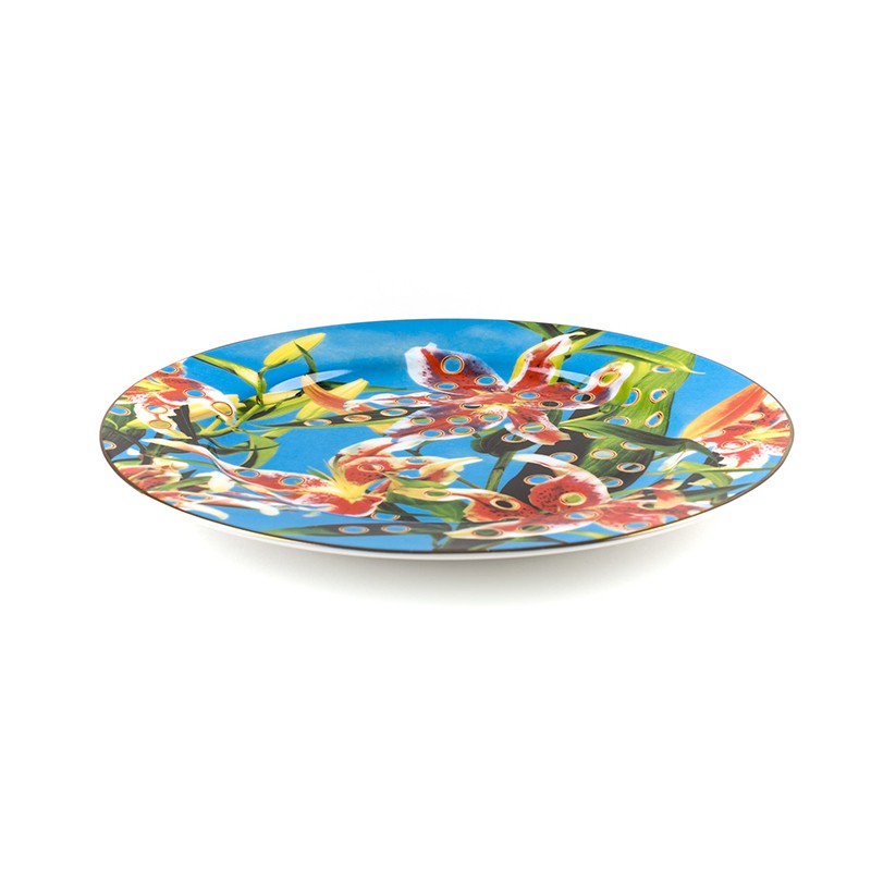 Porcelain Plate Flower with Holes Gold Border Seletti