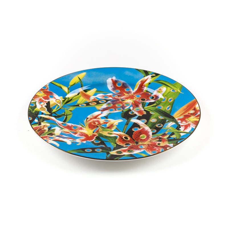 Porcelain Plate Flower with Holes Gold Border  - Seletti 