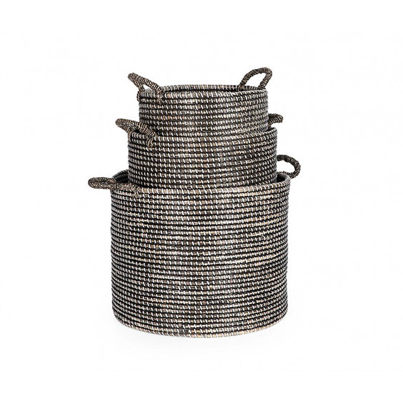 Nila Gray Wicker Basket With 3 Pieces Ak FS0008 Ider