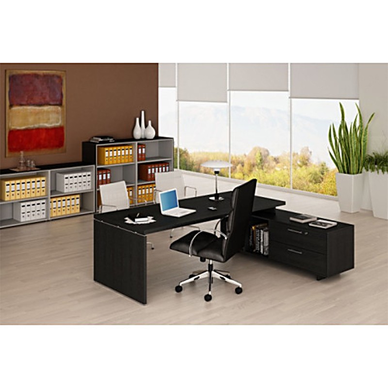Directional office desk with service cabinet on wheels  - Castellani 