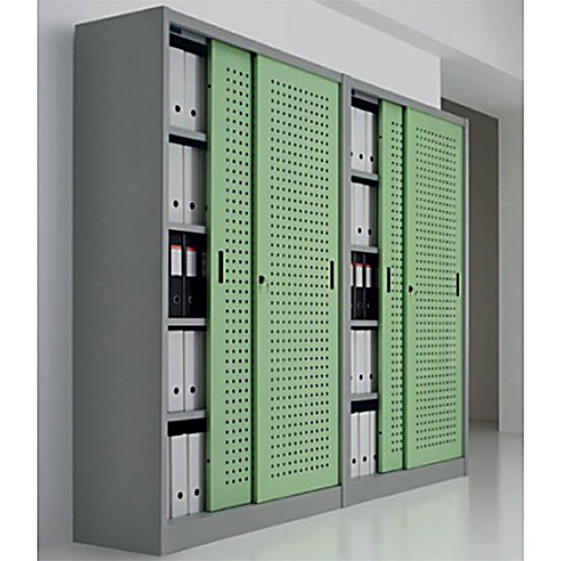 Painted Metal Cabinet With Shelves And Doors In Painted Perforated Plate  - Castellani 