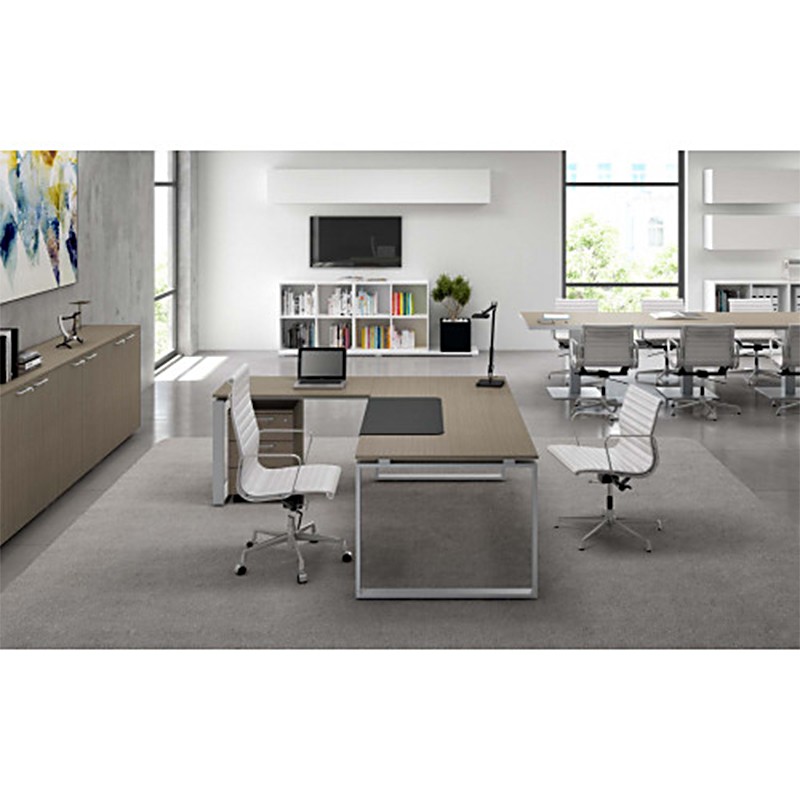 Office desk in wood with ring legs and extension  - Castellani 