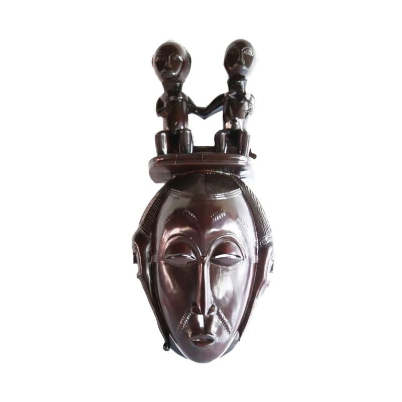 West African Baule Mask with Twin Figurines on Headgear House of Avana