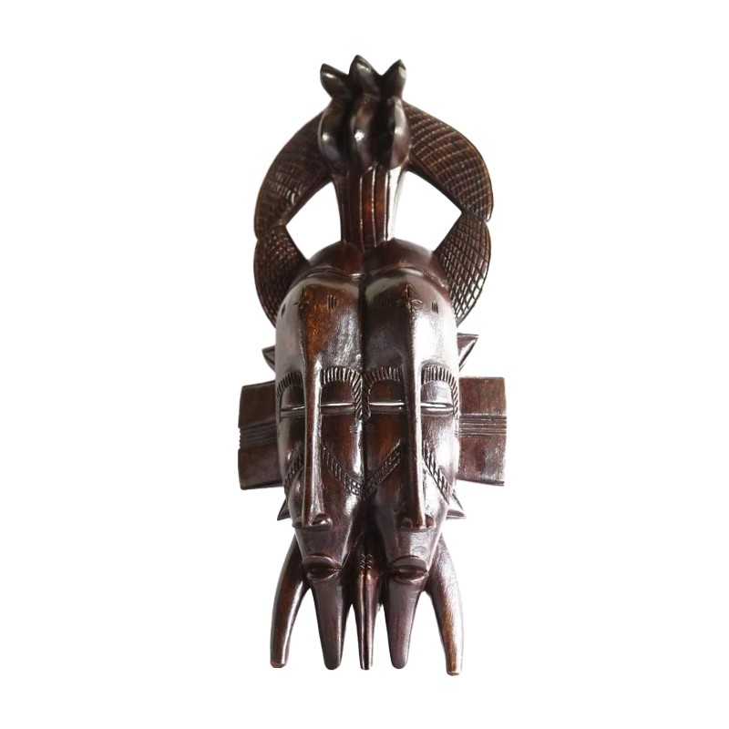 West African Tribal Double Faced Senufo With 3 Kalao House of Avana