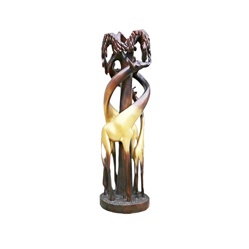 West African Style Hand Carved Wildlife Golden Giraffe Family House of Avana