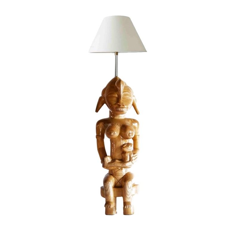 Revived West African Senufo Maternity Seated Mother Statue with a baby House of Avana