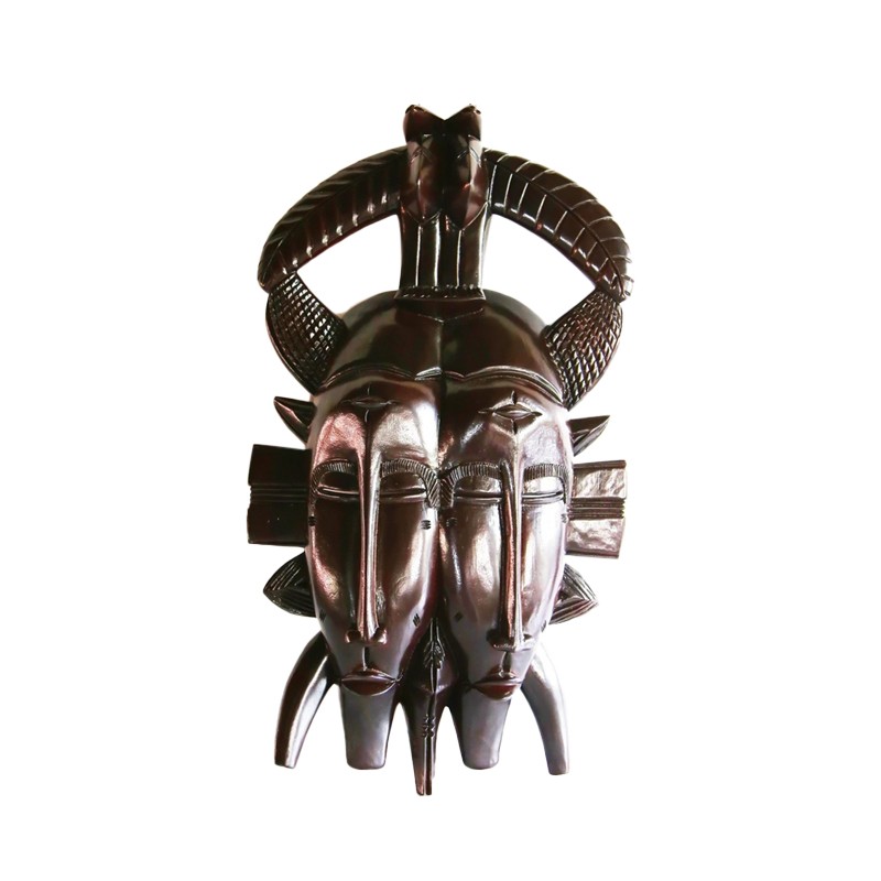 West African Tribal Double Faced Senufo Fertility With 2 Kalao House of Avana