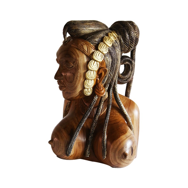 An African Hand Carved Woman With An Exotic Hair Braiding House of Avana