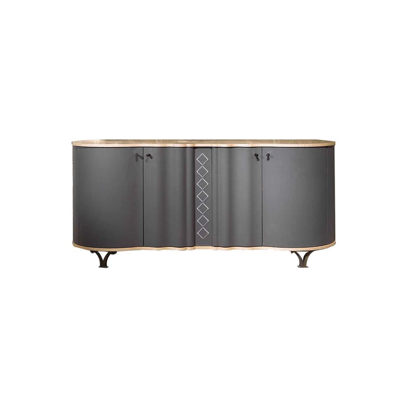 Mistral high Sideboard coated in leather with top in Sycomoro Carpanelli
