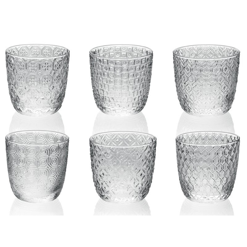 SIXTIES SET OF 6 TUMBLERS CLEAR ASSORTED PATTERNS IVV