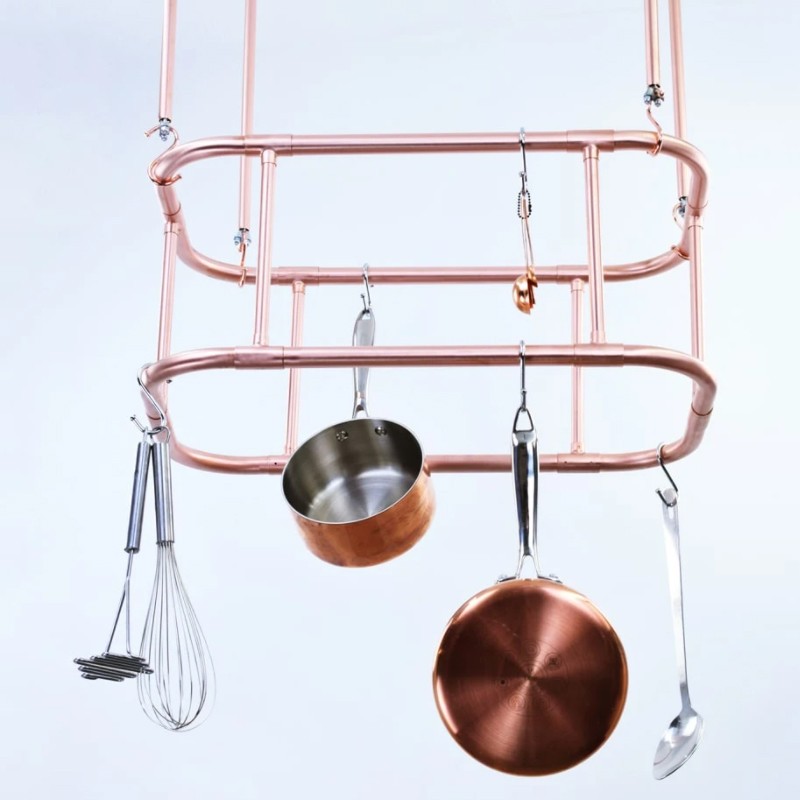 TwoTier Curved Copper Hanging Pot And Pan Rack Proper Copper Design