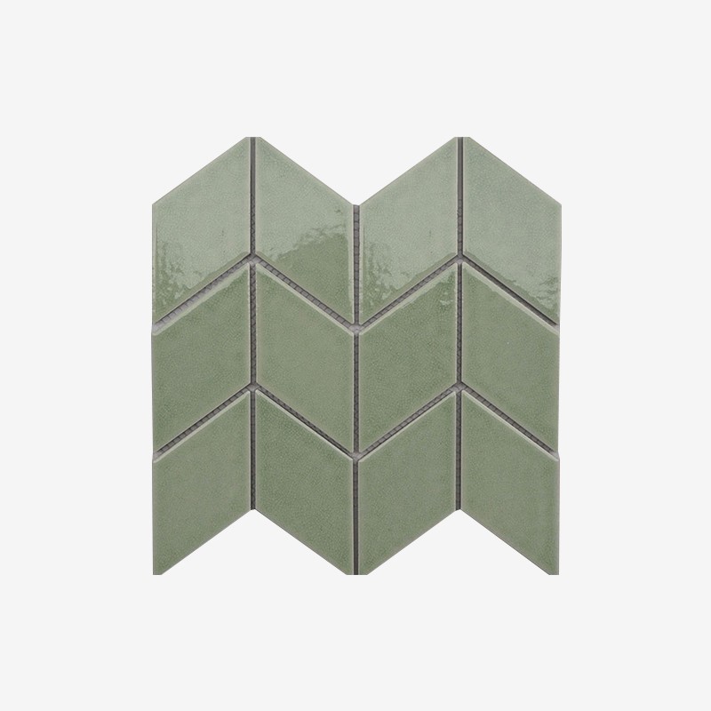 Chevron Mounted Rhomboid Porcelain Mosaic With Crackled Glaze Effect Arvex