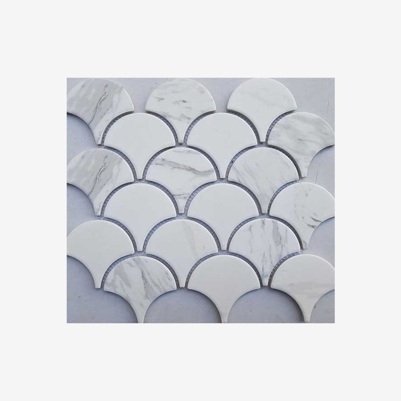 Marble Look Fan Shape Porcelain Mosaic Arvex