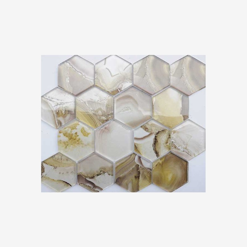 Onyx Look Laminated Glass Hexagon Mosaic Arvex