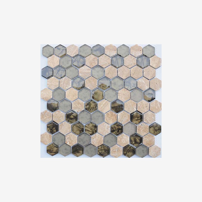 Laminated Glass And Stone Hexagon Mosaic Arvex