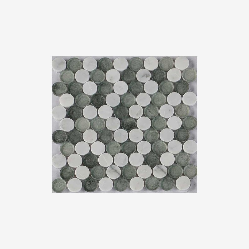 Soft Texture Glass And Carrara Penny Round Mosaic Arvex