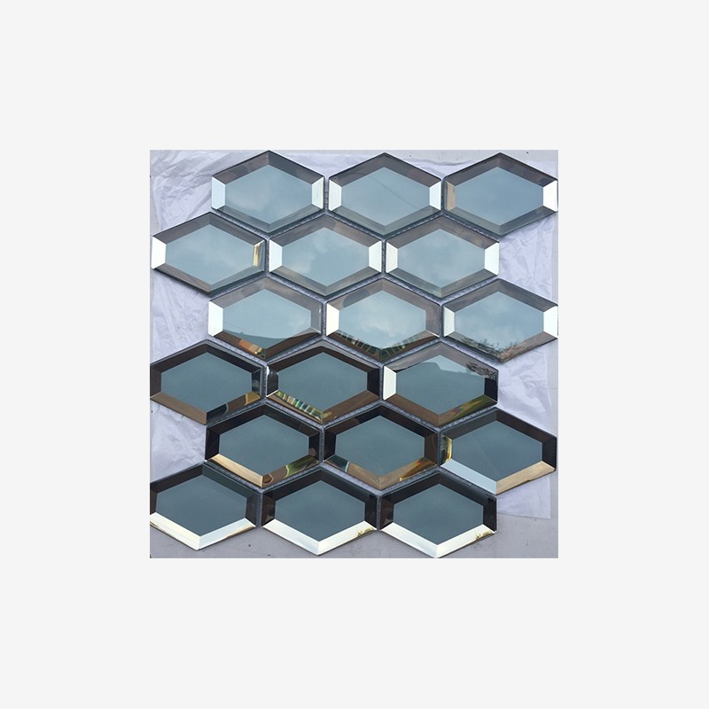 Beveled Mirror Frame Glass Elongated Hexagon Mosaic Arvex