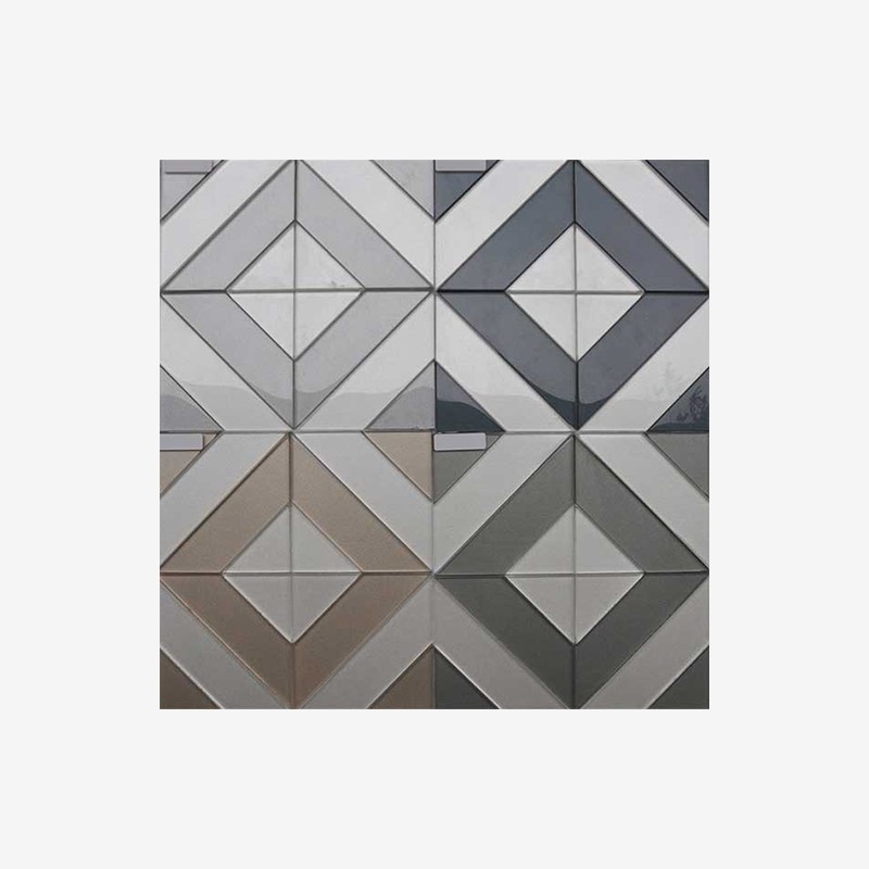 Metallic Glass Tiles With Waterjet Cut Arvex