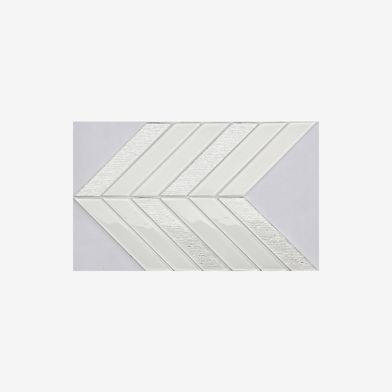 Multi Texture Metallic Glass Chevron Tiles Mesh Mounted Arvex