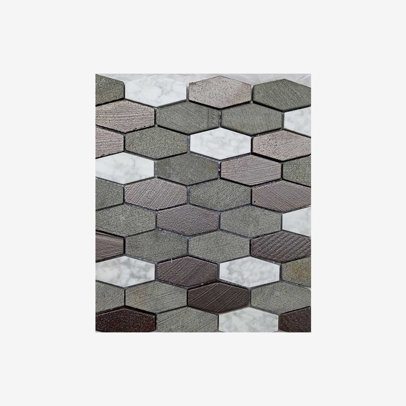 Glazed Basalt And Marble Elongated Hexagon Mosaic Arvex