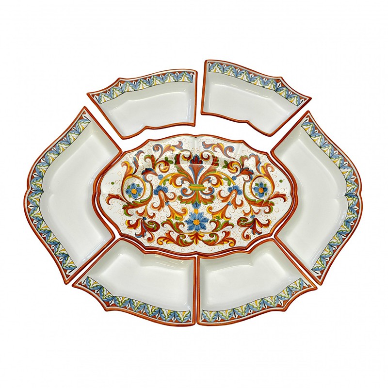Antipasto Plate/Oval Decor Ricco Terracotta 13B  - Antica Deruta 