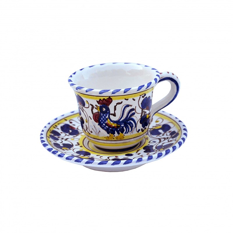 Espresso Cup & Saucer - Decor Galletto Blu Antica Deruta