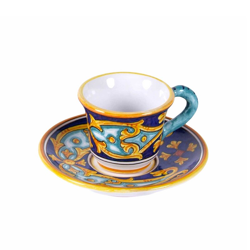Espresso Cup & Saucer - Decoro Banda Blu 804a Antica Deruta
