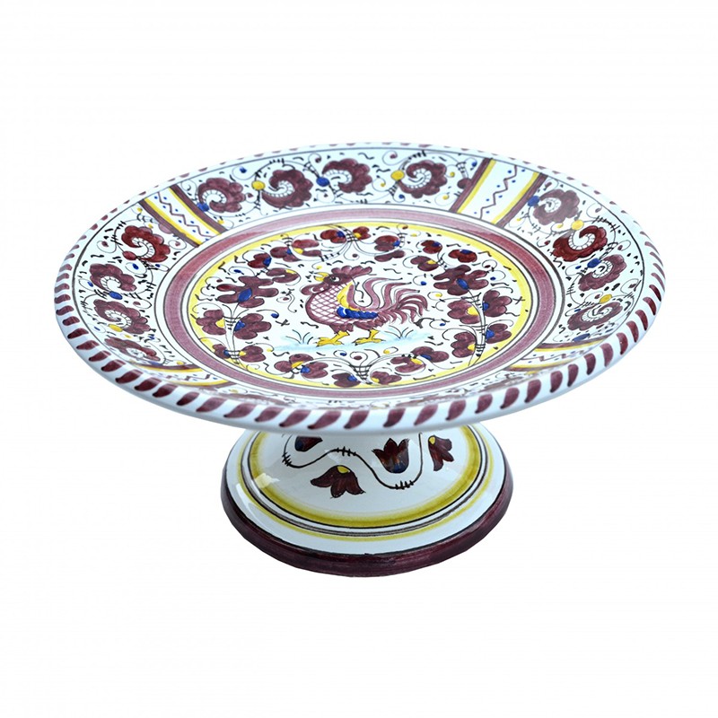 Fruttiera Centrotavola - Decoro Galletto Rosso Antica Deruta