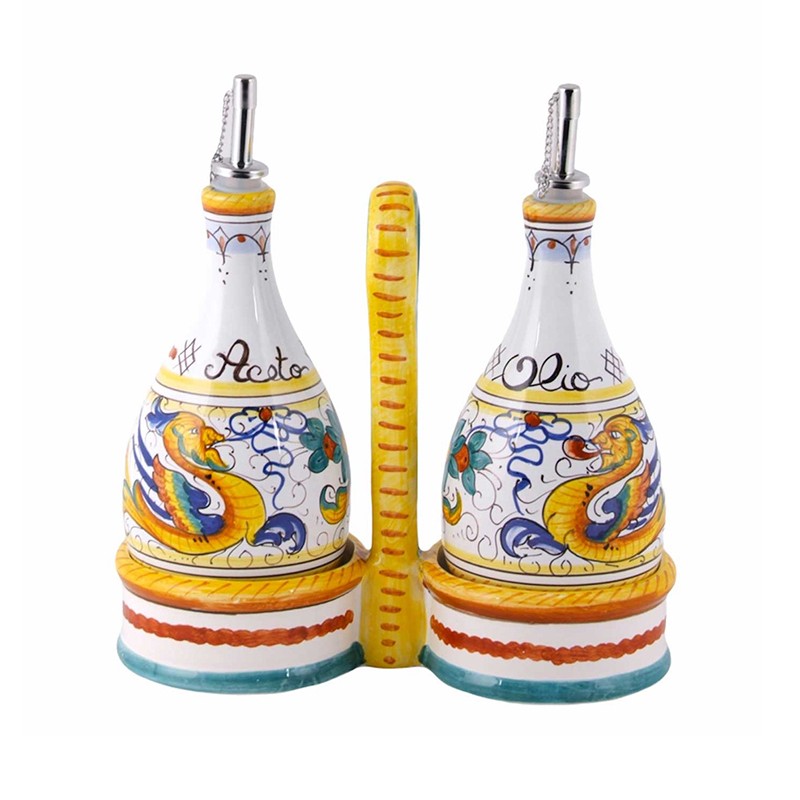 Olio Aceto Set X 2 Con Vassoio - Decoro Raffaellesco 5b Antica Deruta