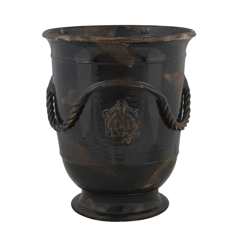 Planter With Mask - Decor Arcaica Black Antica Deruta