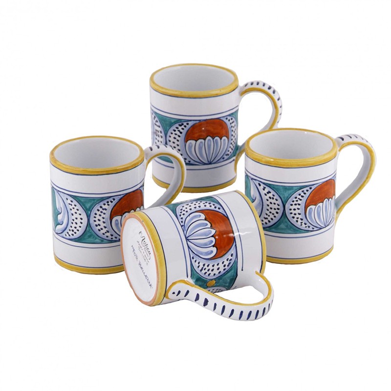Set Mugs X 4 Pieces - Decoro Etrusco (24b) Antica Deruta