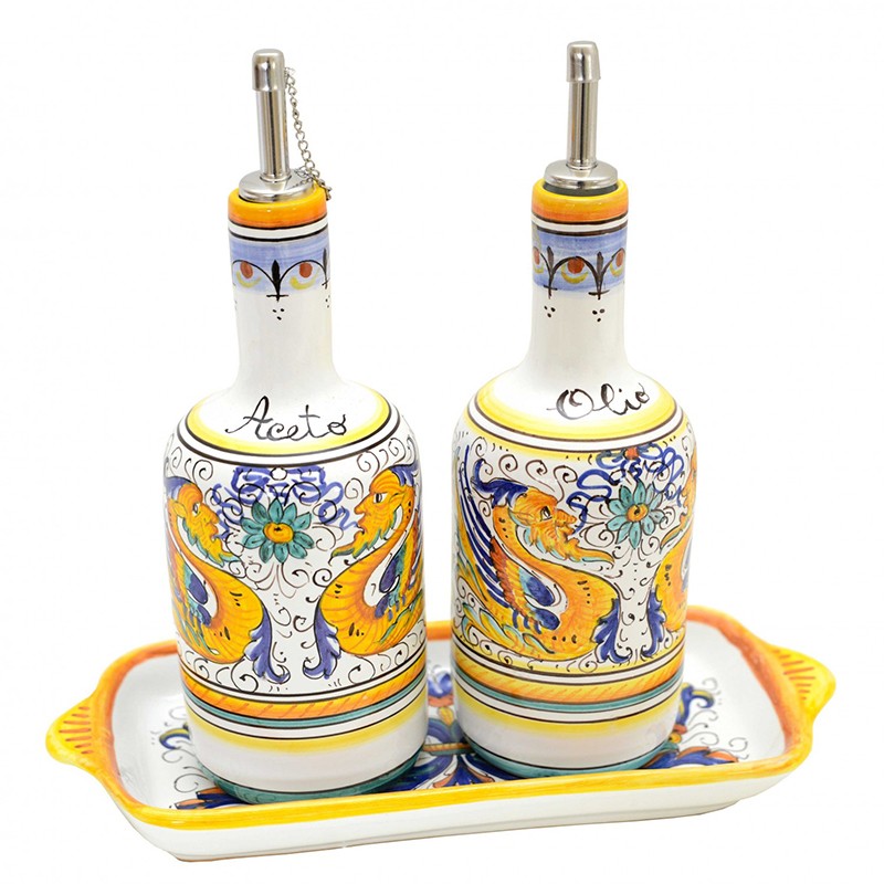 Set Oil Vinegar With Tray - Decor Raffaellesco Antica Deruta