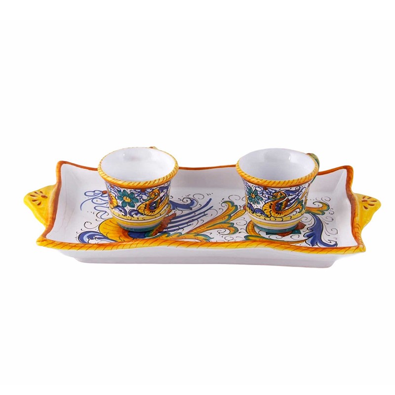 Set Vassoio Con 2 Tazzine Caffe Espresso - Decoro Raffaellesco Antica Deruta