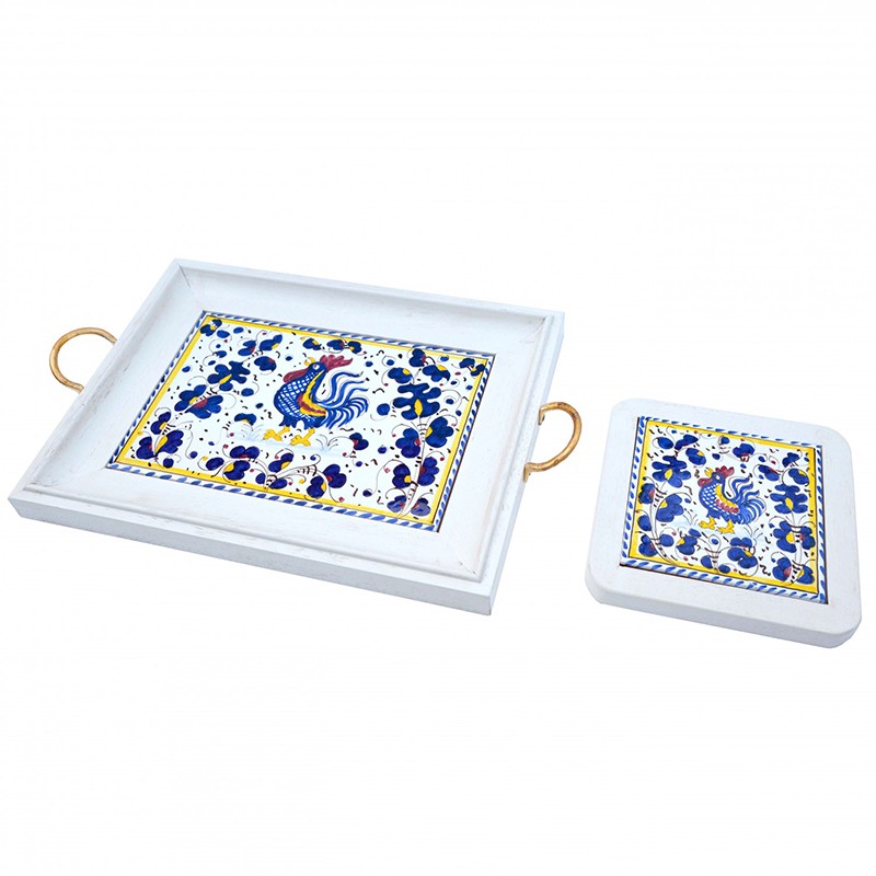 Set VassoioTagliere - Decoro Galletto Blu (43/B-Blu) Antica Deruta