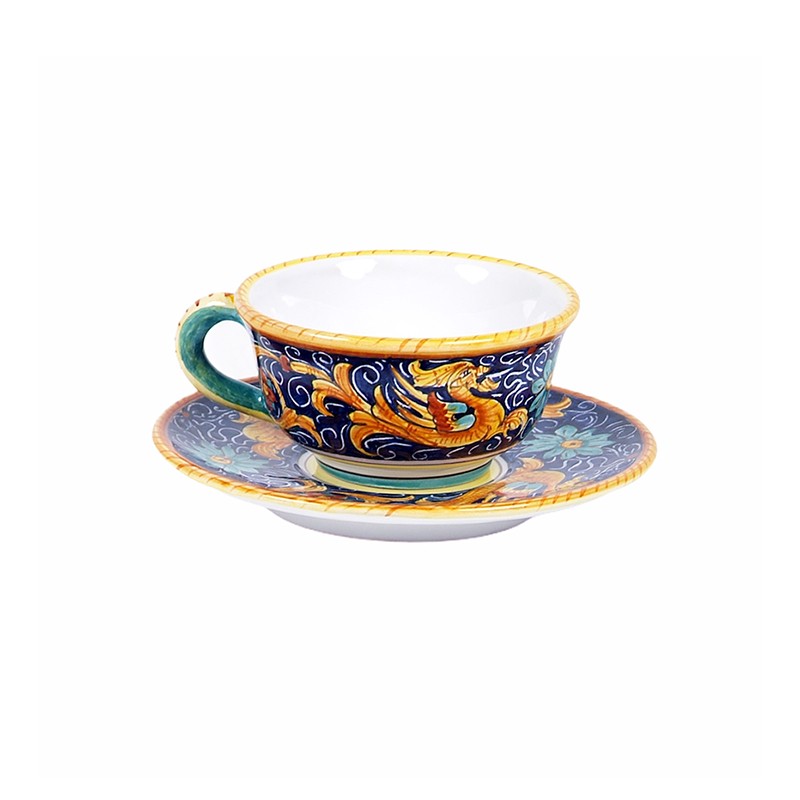 Tea Cup & Saucer - Decor Raffaellesco Fondo Blu Antica Deruta
