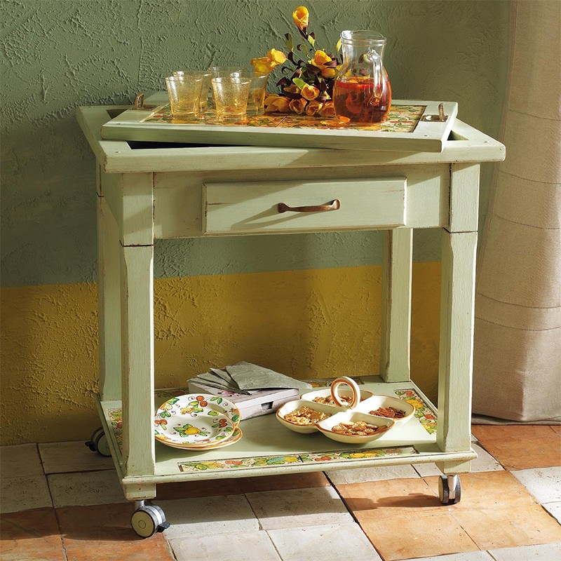 Wood Carts With Ceramic Inserts Antica Deruta