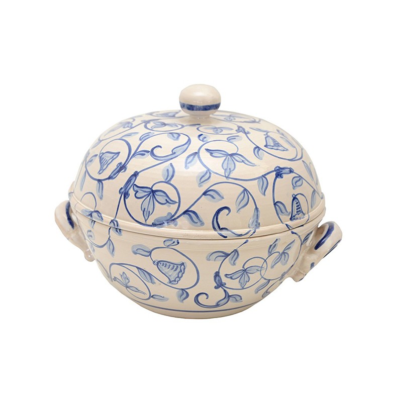 Centerpiece Covered Box - Decor Zodiaco-White&Blu Antica Deruta