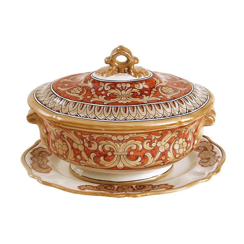 Centerpiece/Tureen With Plate - Decor Lustro Impero - Gold Antica Deruta