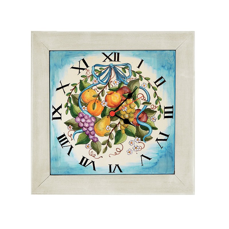 Ceramic Wall Clocks With Wood Frame - Decor Frutta Antica Deruta