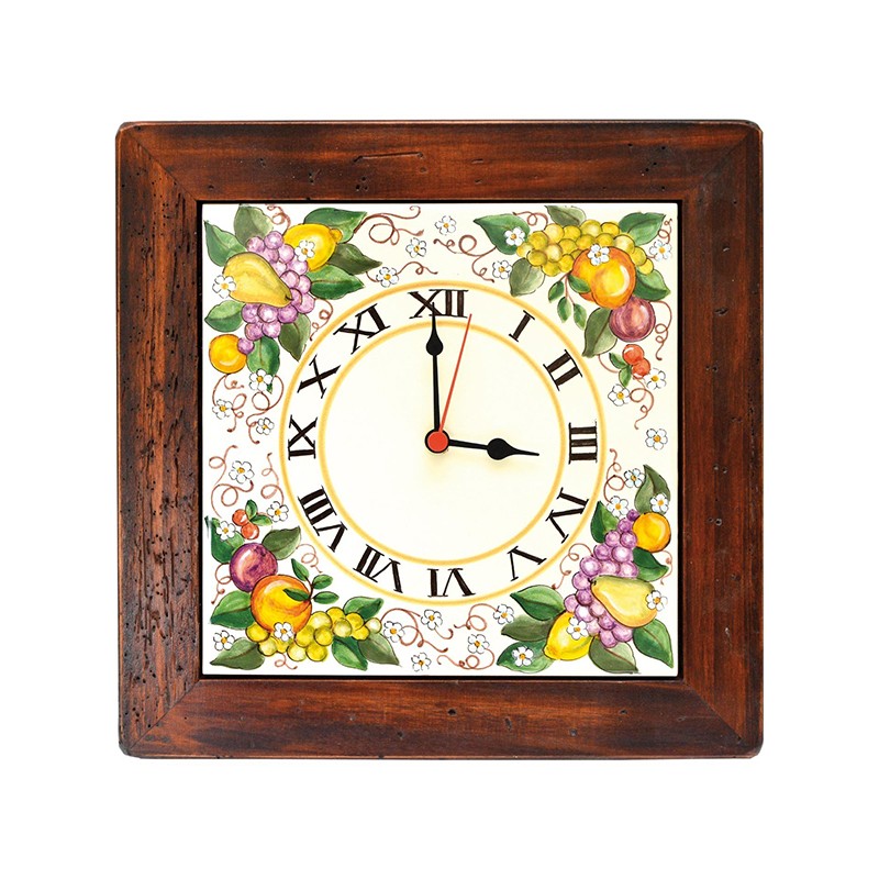 Ceramic Wall Clocks With Wood Frame - Decor Frutta Antica Deruta