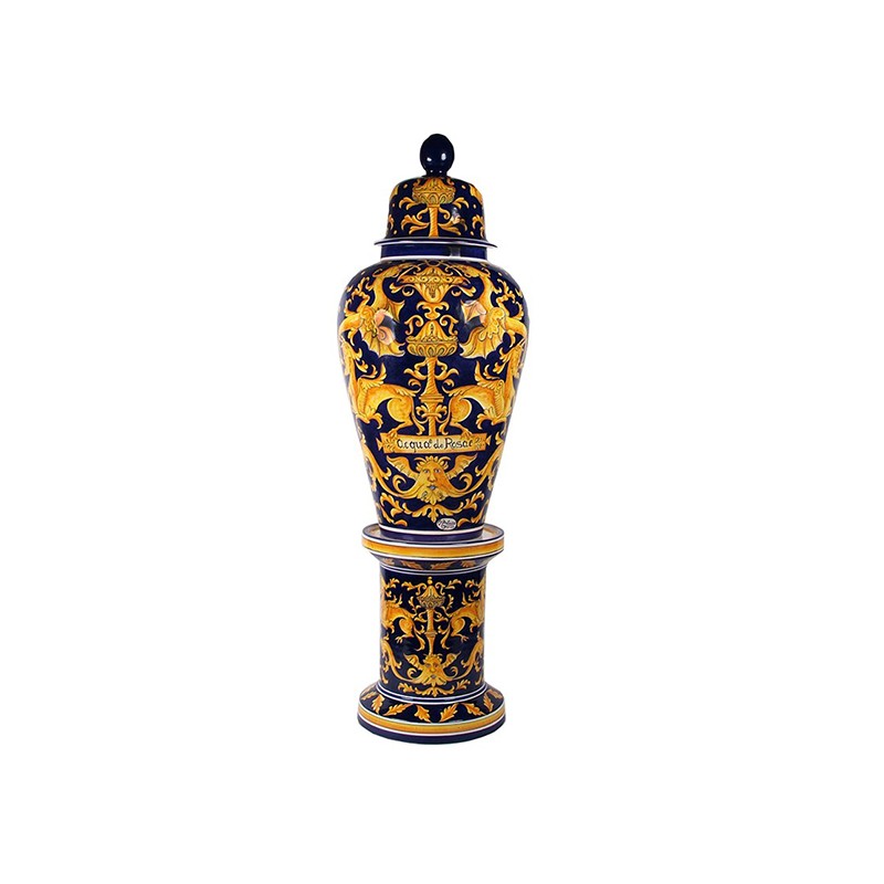 Grande Vaso/Poutique - Decoro Grottesche Di Raffaello Fondo Blu Antica Deruta