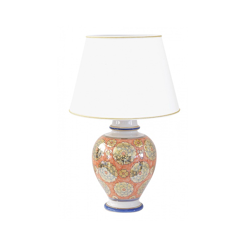 Lampada Con Paralume - Decoro Fiori Lustro Rosa Antica Deruta