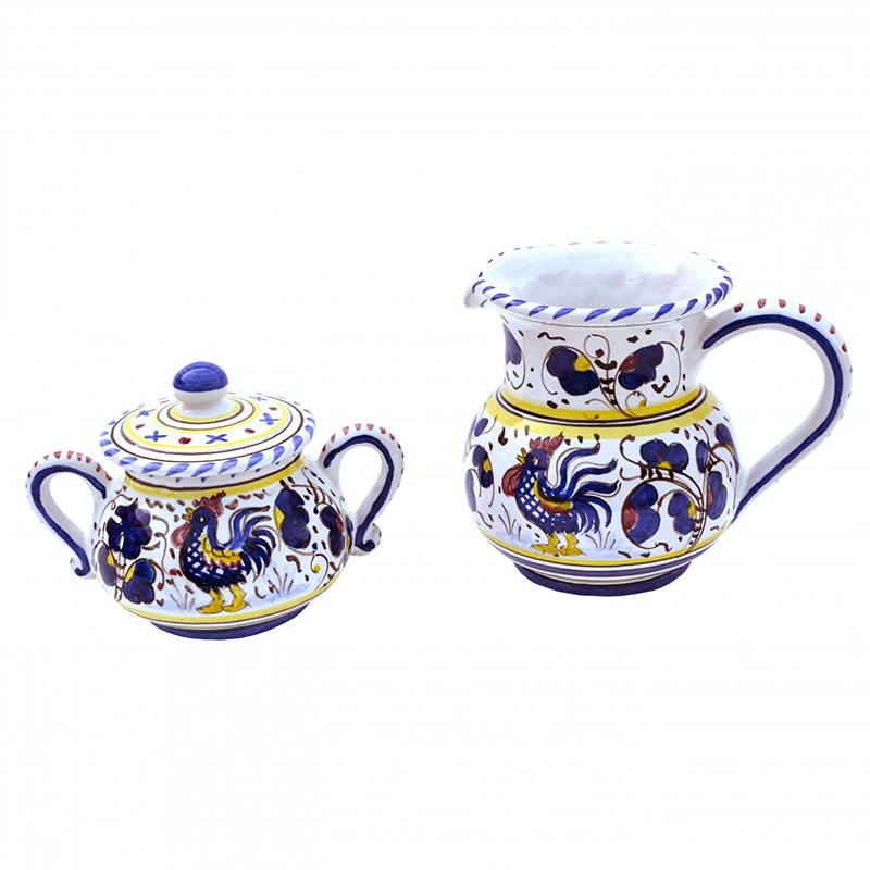 Set Sugar&Creamer - Decor Galletto Blu Antica Deruta