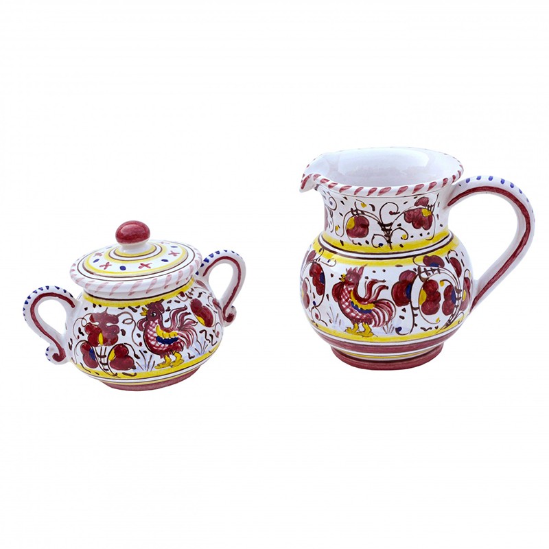 Set Sugar&Creamer - Decor Galletto Rosso 43b.Rosso Antica Deruta